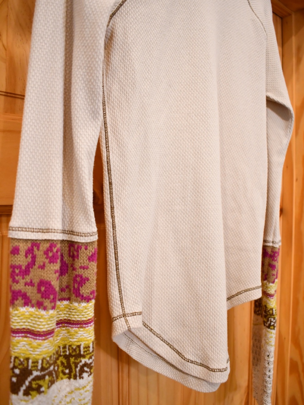 Free People In The Mix Cuff Long Sleeve Knit Top w/ Embroidered Crochet Cuffs M - Picture 5 of 12